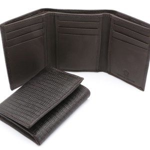 Trifold Dark Brown Genuine Leather Wallet with a Scale Texture Design